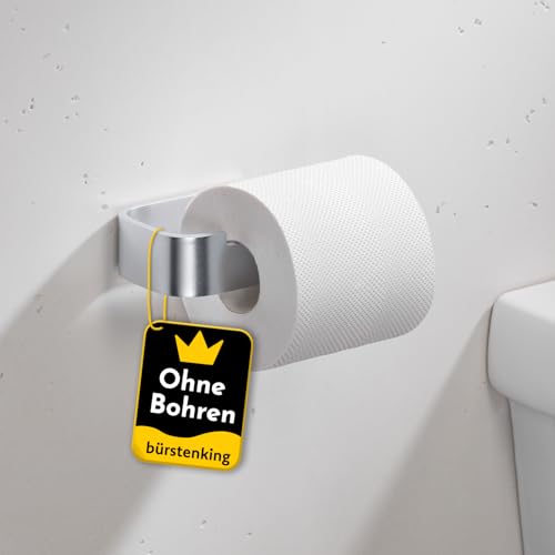 Bürstenking Toilettenpapierhalter ohne Bohren – moderner Klopapierhalter zum Kleben – Selbstklebende Toilettenpapierhalter – WC Rollenhalter mit 3M Kleber – gebürstetes Aluminium Silber – Rechts von Bürstenking