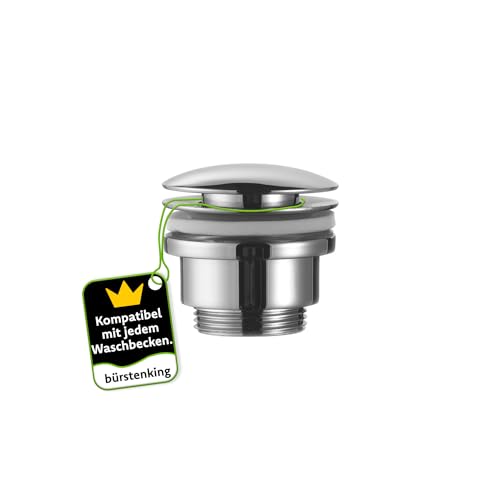 Bürstenking Universal Ablaufgarnitur, für Waschbecken und Waschtisch, einfache Montage und Reinigung, 1 1/4" Anschlussgewinde, aus Messing, Wasserstopp mit Push Open Funktion, chrom von Bürstenking