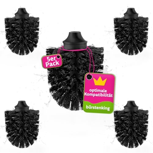 Bürstenking WC Ersatzbürstenkopf, 75 mm, Toilettenbürstenkopf Set passend für M12 WC-Garnituren, Borsten Ersatzklobürstenkopf, mit M12 Innengewinde, 5 Stück, schwarz von Bürstenking