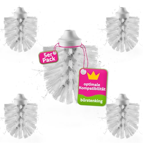 Bürstenking WC Ersatzbürstenkopf, 75 mm, Toilettenbürstenkopf Set passend für M12 WC-Garnituren, Borsten Ersatzklobürstenkopf, mit M12 Innengewinde, 5 Stück, weiß von Bürstenking