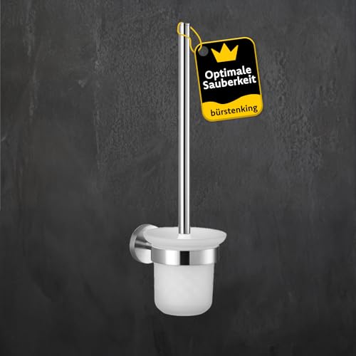 Bürstenking WC Garnitur, Toilettenbürste mit Halter, matt gebürsteter Edelstahl, Klobürste für Wandmontage, Bürstenkopf mit 73 mm Durchmesser, Badezimmer WC Garnitur, Teil der Serie 190 von bürstenking