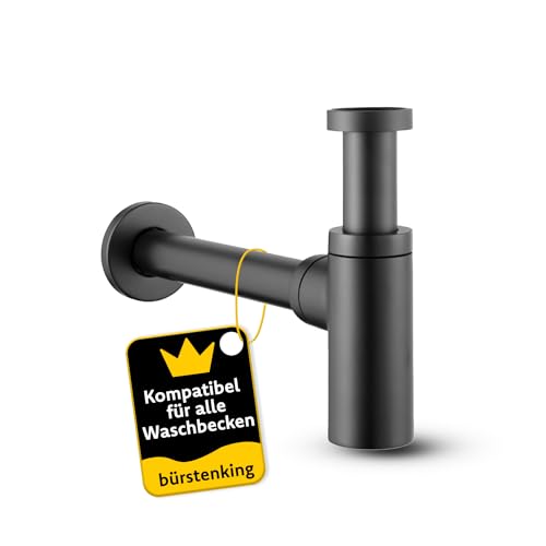 Bürstenking Universal Design Siphon, für Waschbecken und Waschtisch, einfache Montage und Reinigung, 1 1/4" Anschlussgewinde, runde Form, schwarz-matt von Bürstenking