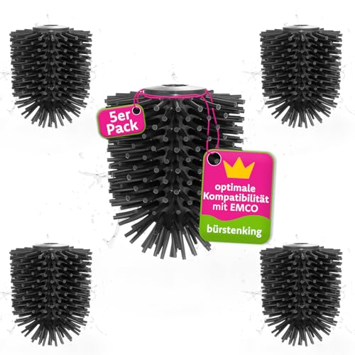 Bürstenking Silikon WC Ersatzbürstenkopf, 69 mm, Toilettenbürstenkopf Set passend für Emco WC Garnituren, Silikon Ersatzklobürstenkopf, mit M12 Innengewinde, 5 Stück, schwarz von Bürstenking