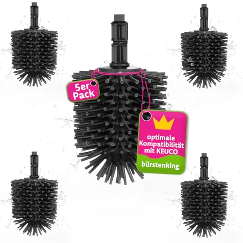Bürstenking Silikon WC Ersatzbürstenkopf, 69 mm, Toilettenbürstenkopf Set passend für Keuco WC-Garnituren, Silikon Ersatzklobürstenkopf, 5 Stück, schwarz von Bürstenking