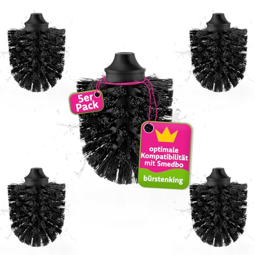 Bürstenking WC Ersatzbürstenkopf, 71 mm, Toilettenbürstenkopf Set passend für Smedbo WC-Garnituren, Borsten Ersatzklobürstenkopf, mit M12 Innengewinde, 5 Stück, schwarz von Bürstenking