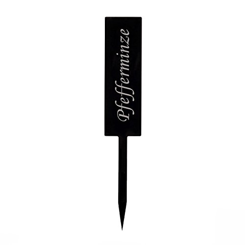 Bütic GmbH Acrylglas Pflanzschilder Stab schwarz - Gartenstecker, Kräuter-Stab, Pflanzenstecker - Auswahl + Wunschname, Pflanzenname:Pfefferminze von Bütic GmbH