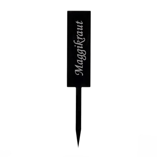 Bütic GmbH Acrylglas Pflanzschilder Stab schwarz - Gartenstecker, Kräuter-Stab, Pflanzenstecker - Auswahl + Wunschname - wetterfest und elegant, Pflanzenname:Maggikraut von Bütic GmbH