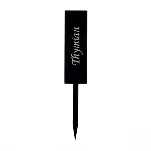 Bütic GmbH Acrylglas Pflanzschilder Stab schwarz - Gartenstecker, Kräuter-Stab, Pflanzenstecker - Auswahl + Wunschname - wetterfest und elegant, Pflanzenname:Thymian von Bütic GmbH
