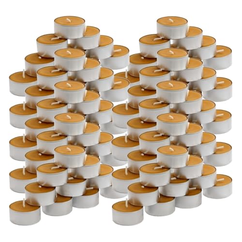 Bütic GmbH Bienenwachs Teelichter Ø 38mm in Aluhülle - Naturreine Bienenwachskerzen aus 100% reinem Bienenwachs mit dem typischen Bienenwachsduft, Größe:100er Set von Bütic GmbH