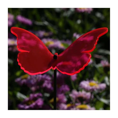 Bütic GmbH Plexiglas® Sonnenfänger Schmetterling 14cm neon transparent fluoreszierend wetterfest, inkl. 100cm Schwingstab, Farbe:neonrot von Bütic GmbH