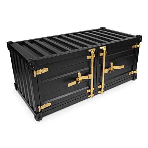 Büttner Couchtisch Coffee Table Wohnzimmertisch Sideboard TV Board Lowboard Bank im Industrial Container Look aus Metall mit Stauraum 120 x 60 x 50 cm - Schwarz/Gold von Büttner Art of Living since 1893