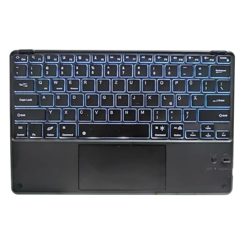 Bueuwe Beleuchtete Bluetooth Tastatur mit Touchpad, Ultraleichtes QWERTZ Tastatur, Kabellose Tastatur mit 7 Farben Beleuchtete mit Tap-C für iPad, Android Tablet, Windows,Schwarz von Bueuwe