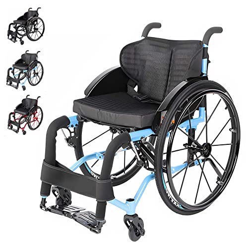 Bueuwe Rollstuhl Faltbar Leicht Aktivrollstuhl, Kleiner Rollstuhl für die Wohnung und Im Freien, Extra Schmaler Rollstühle mit Stoßdämpfung, Ultraleicht Reiserollstuhl, Aluminium,Blau,38cm Sitzbreite Bueuwe Rollstuhl Faltbar Leicht Aktivrollstuhl, Kleiner Rollstuhl für die Wohnung und Im Freien, Extra Schmaler Rollstühle mit Stoßdämpfung, Ultraleicht Reiserollstuhl, Aluminium,Blau,38cm Sitzbreite von Bueuwe