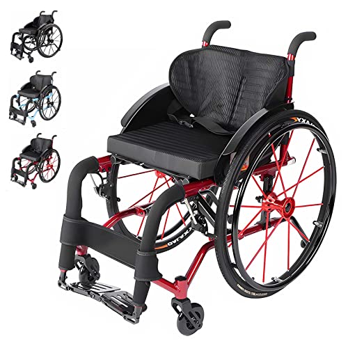 Bueuwe Rollstuhl Faltbar Leicht Aktivrollstuhl, Kleiner Rollstuhl für die Wohnung und Im Freien, Extra Schmaler Rollstühle mit Stoßdämpfung, Ultraleicht Reiserollstuhl, Aluminium,Rot,38cm Sitzbreite Bueuwe Rollstuhl Faltbar Leicht Aktivrollstuhl, Kleiner Rollstuhl für die Wohnung und Im Freien, Extra Schmaler Rollstühle mit Stoßdämpfung, Ultraleicht Reiserollstuhl, Aluminium,Rot,38cm Sitzbreite von Bueuwe