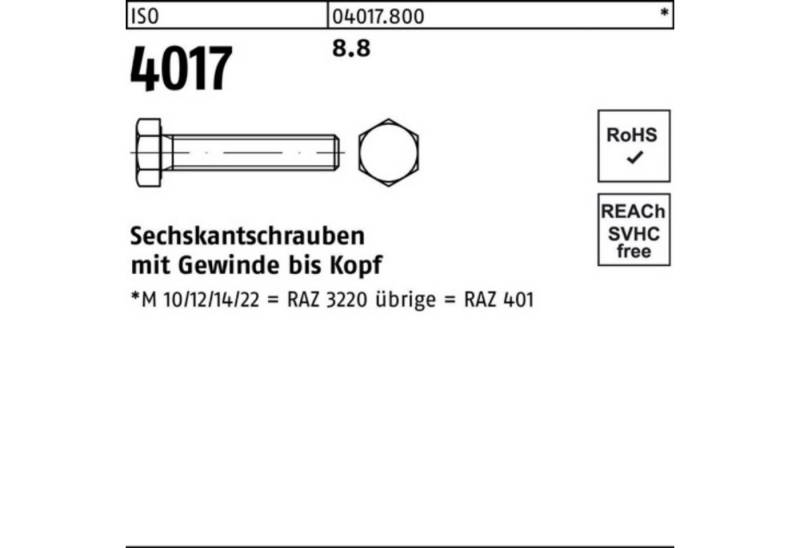 Bufab Sechskantschraube 100er Pack Sechskantschraube ISO 4017 VG M4x 50 8.8 100 Stück ISO 401 von Bufab