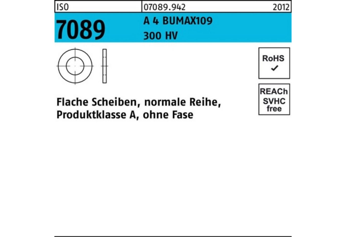 Bufab Unterlegscheibe 100er Pack Unterlegscheibe ISO 7089 o.Fase 12 A 4 300 HV BUMAX109 100 von Bufab