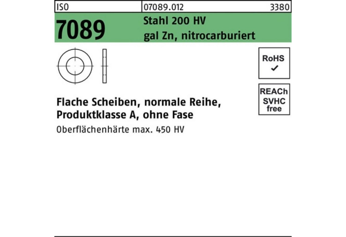 Bufab Unterlegscheibe 100er Pack Unterlegscheibe ISO 7089 o.Fase 39 Stahl 200 HV galv.verz. von Bufab