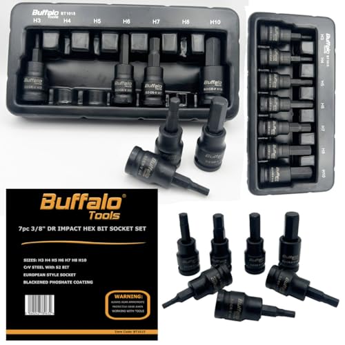 Buffalo Tools 7-teiliges 3/8-Zoll-Sechskant-Schlag-Steckschlüssel-Set H3-H10 Inbusschlüssel, langlebiger Vanadium-Stahl, rostbeständige Oberfläche, 2 mm-10 mm Werkzeug-Set mit Ablageschale Buffalo Tools 7-teiliges 3/8-Zoll-Sechskant-Schlag-Steckschlüssel-Set H3-H10 Inbusschlüssel, langlebiger Vanadium-Stahl, rostbeständige Oberfläche, 2 mm-10 mm Werkzeug-Set mit Ablageschale von Buffalo Tools