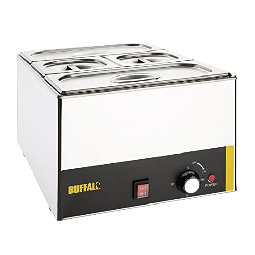 Buffalo 1.3kW Bain Marie Buffet Catering Speisenwärmer mit 2x 1/3 und 2x 1/6 Gastronorm Pfannen & Deckel, Edelstahl, wählbarer Temperaturbereich 30°C bis 90°C, Nassbeheizung, S007 von Buffalo