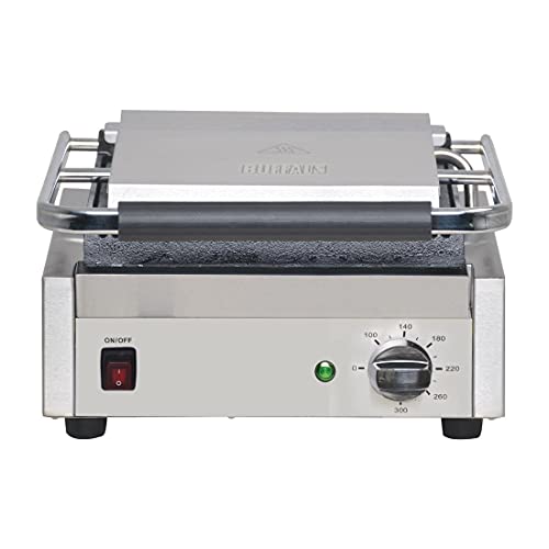 Buffalo Bistro 2,2 kW großer Kontaktgrill mit Grillschaber, Edelstahl, Grillfläche: 300x226 mm, flache obere und untere Gusseisenplatten, DY997 von Buffalo