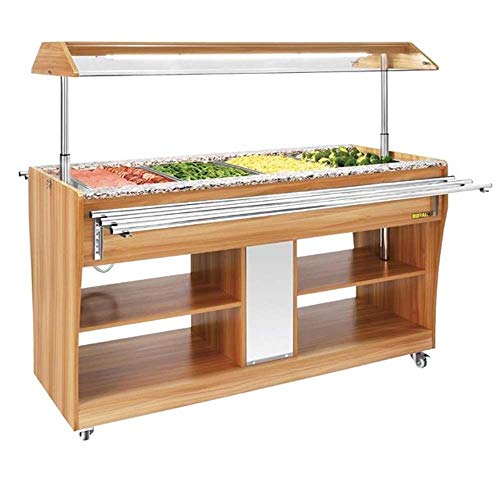 Buffalo 2kW Beheizte Buffet-Bar, Kapazität: 4x 1/1 GN, Nasswärme-Bain-Marie-Heizung, feststellbare Rollen, LED-Beleuchtung, 1338x1490x766 mm, Hustenschutz, gewerbliche Gastronomie oder Heimgebrauch, CR904 von Buffalo
