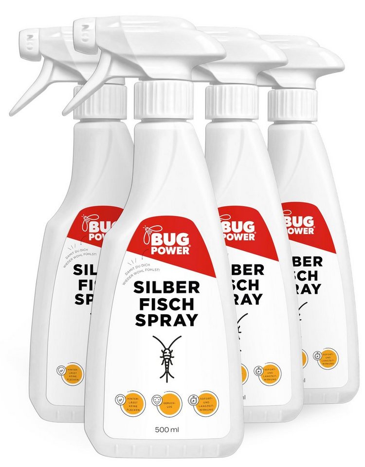 BugPower Insektenspray Silberfisch Spray gegen Papierfische & Silberfische, 500 ml, 4-St., mit Knock-down-Effekt von BugPower