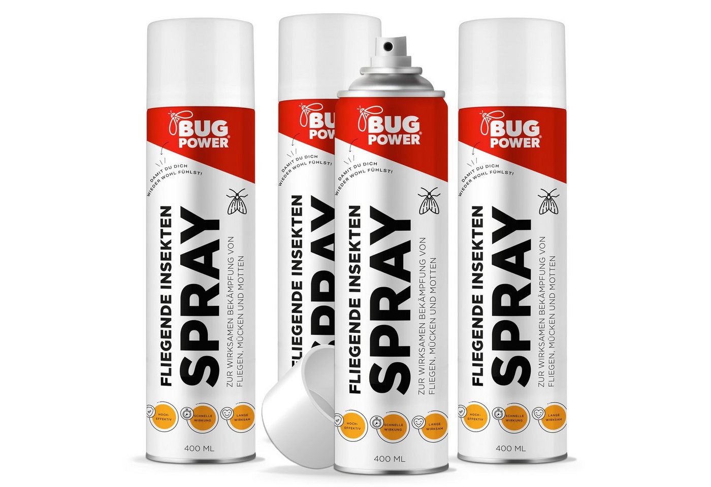 BugPower Insektenspray Spray gegen fliegende Insekten, 400 ml, 4-St. von BugPower