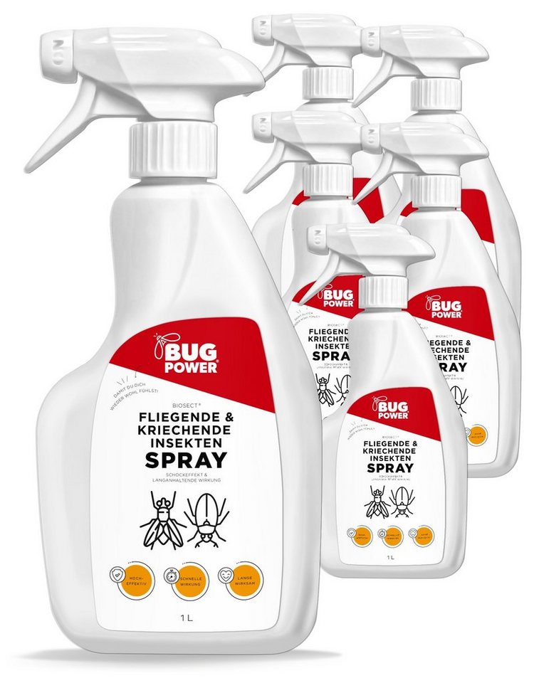BugPower Insektenspray Universal Insektenspray, 1000 ml, 6-St., gegen alle kriechenden und fliegenden Insekten von BugPower