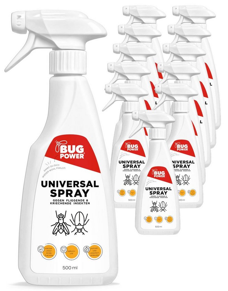 BugPower Insektenspray Universal Insektenspray, 500 ml, 12-St., gegen alle kriechenden und fliegenden Insekten von BugPower