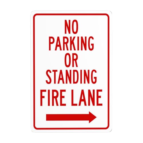 Metall-Warnschild, Aufschrift "No Parking Or Standing Fire Lane With Right Arrow", Warnschild, Sicherheits-Blechschild, Sicherheitsschild für Straße, Geschäft, Wanddekoration, 20,3 x 30,5 cm von Bugana