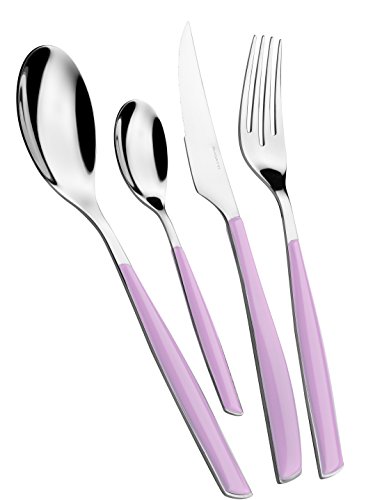 BUGATTI, Glamour, 24-teiliges Besteckset aus Edelstahl 18/10 und Lilac-Farbgriff. 6-Personen-Besteckset bestehend aus 6 Löffeln, 6 Gabeln, 6 Messern und 6 Kaffeelöffeln von BUGATTI