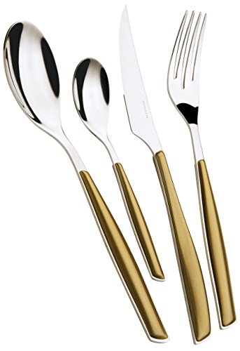 BUGATTI, Glamour, 24-teiliges Besteckset aus Edelstahl 18/10 und Gold-Farbgriff. 6-Personen-Besteckset bestehend aus 6 Löffeln, 6 Gabeln, 6 Messern und 6 Kaffeelöffeln BUGATTI, Glamour, 24-teiliges Besteckset aus Edelstahl 18/10 und Gold-Farbgriff. 6-Personen-Besteckset bestehend aus 6 Löffeln, 6 Gabeln, 6 Messern und 6 Kaffeelöffeln von BUGATTI