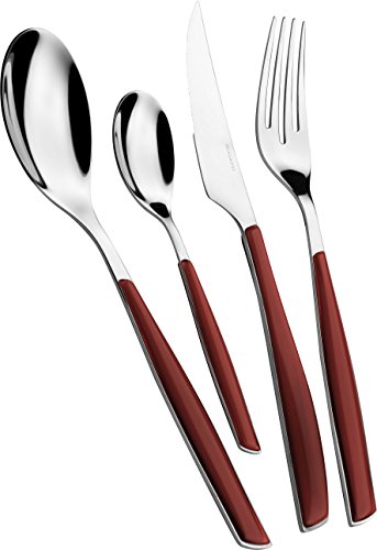 BUGATTI, Glamour, 24-teiliges Besteckset aus Edelstahl 18/10 und MARSALA-Farbgriff. 6-Personen-Besteckset bestehend aus 6 Löffeln, 6 Gabeln, 6 Messern und 6 Kaffeelöffeln BUGATTI, Glamour, 24-teiliges Besteckset aus Edelstahl 18/10 und MARSALA-Farbgriff. 6-Personen-Besteckset bestehend aus 6 Löffeln, 6 Gabeln, 6 Messern und 6 Kaffeelöffeln von BUGATTI