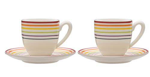 Bugatti Gioia Espresso-Tassen und Untertassen – 2 Personen Set – bunt gestreiftes Steingut – 4-teiliges Set von BUGATTI