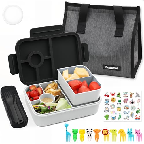 Bugucat Brotdose Kinder mi Fächern 1300ML,Auslaufsicher Lunchbox mit Lunchtasche,Bento Box für Erwachsene mit Besteckset Obstgabel,Vesperdose Frühstücksbox mit Aufkleber für für Mädchen & Jungen Bugucat Brotdose Kinder mi Fächern 1300ML,Auslaufsicher Lunchbox mit Lunchtasche,Bento Box für Erwachsene mit Besteckset Obstgabel,Vesperdose Frühstücksbox mit Aufkleber für für Mädchen & Jungen von Bugucat