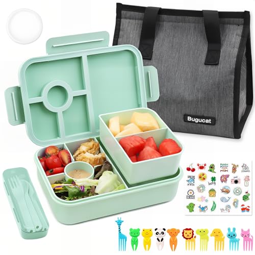 Bugucat Brotdose Kinder mi Fächern 1300ML,Auslaufsicher Lunchbox mit Lunchtasche,Bento Box für Erwachsene mit Besteckset Obstgabel,Vesperdose Frühstücksbox mit Aufkleber für für Mädchen & Jungen Bugucat Brotdose Kinder mi Fächern 1300ML,Auslaufsicher Lunchbox mit Lunchtasche,Bento Box für Erwachsene mit Besteckset Obstgabel,Vesperdose Frühstücksbox mit Aufkleber für für Mädchen & Jungen von Bugucat