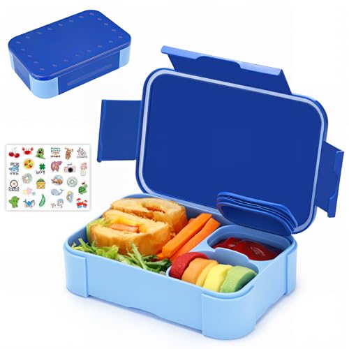 Bugucat Brotdose Kinder mit Fächern, 900ml Bento Box Kinder, Auslaufsicher Lunchbox, Jausenbox Brotbox für Erwachsene Kindergarten Schule Ausflüge, Mikrowelle/Spülmaschinenfest (Blau) von Bugucat
