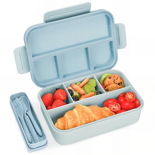 Bugucat Brotdose mit Fächern 1300ML,Lunchbox Kinder Auslaufsicher mit 4 Fächern,Lunch Box Bento Box mit Fächern für Kinder und Erwachsene,Vesperdose Frühstücksbox für Jungen&Mädchen Blau von Bugucat