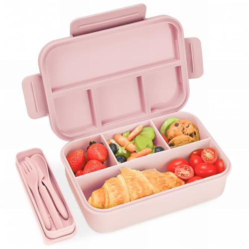 Bugucat Brotdose mit Fächern 1300ML,Lunchbox Kinder Auslaufsicher mit 4 Fächern,Lunch Box Bento Box mit Fächern für Kinder und Erwachsene,Vesperdose Frühstücksbox für Jungen&Mädchen Rosa von Bugucat