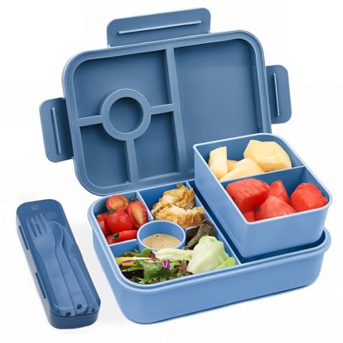 Bugucat Brotdose Kinder 1300ML, Lunchbox Auslaufsicher Mit 5 Fächern, Bento Box für Kinder & Erwachsene, Vesperdose Frühstücksbox für Mädchen & Jungen Dunkelblau von Bugucat