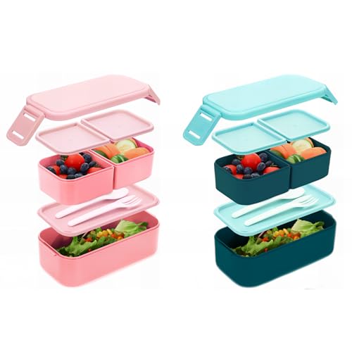 Bugucat Brotdose Kinder mit Fächern 1300ML 2 Set, 2 in 1 Brotdose Lunchbox Kinder mit 3 Fächern, Auslaufsicher Bento Box Lunchbox Erwachsene, Vesperdose Frühstücksbox für Mädchen & Jungen Rosa Blau Bugucat Brotdose Kinder mit Fächern 1300ML 2 Set, 2 in 1 Brotdose Lunchbox Kinder mit 3 Fächern, Auslaufsicher Bento Box Lunchbox Erwachsene, Vesperdose Frühstücksbox für Mädchen & Jungen Rosa Blau von Bugucat