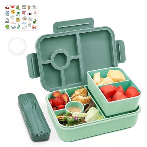 Bugucat Brotdose Kinder mit Fächern 1300ML 3PCS, Lunchbox Kinder Auslaufsicher mit 4 Fächern, Bento Box Lunch Box mit Fächern für Erwachsene, Frühstücksbox Vesperdose für Jungen&Mädchen Dunkelgrün Bugucat Brotdose Kinder mit Fächern 1300ML 3PCS, Lunchbox Kinder Auslaufsicher mit 4 Fächern, Bento Box Lunch Box mit Fächern für Erwachsene, Frühstücksbox Vesperdose für Jungen&Mädchen Dunkelgrün von Bugucat