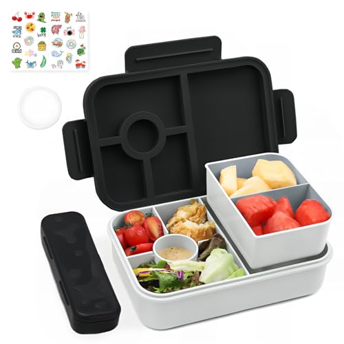 Bugucat Brotdose Kinder mit Fächern 1300ML 3PCS, Lunchbox Kinder Auslaufsicher mit 4 Fächern, Bento Box Lunch Box mit Fächern für Erwachsene, Frühstücksbox Vesperdose für Jungen&Mädchen Schwarz Bugucat Brotdose Kinder mit Fächern 1300ML 3PCS, Lunchbox Kinder Auslaufsicher mit 4 Fächern, Bento Box Lunch Box mit Fächern für Erwachsene, Frühstücksbox Vesperdose für Jungen&Mädchen Schwarz von Bugucat