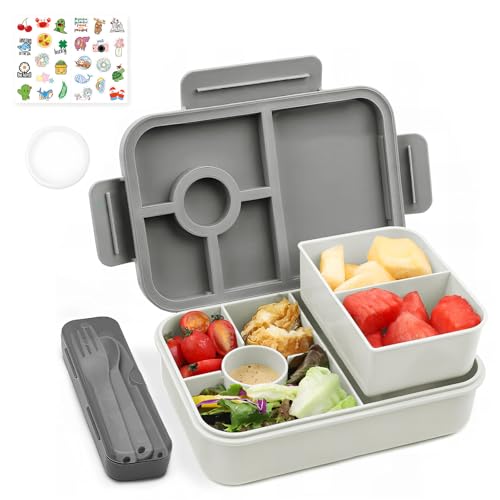 Bugucat Brotdose Kinder mit Fächern 1300ML 3PCS, Lunchbox Kinder Auslaufsicher mit 4 Fächern, Bento Box Lunch Box mit Fächern für Erwachsene, Frühstücksbox Vesperdose für Jungen&Mädchen Grau Bugucat Brotdose Kinder mit Fächern 1300ML 3PCS, Lunchbox Kinder Auslaufsicher mit 4 Fächern, Bento Box Lunch Box mit Fächern für Erwachsene, Frühstücksbox Vesperdose für Jungen&Mädchen Grau von Bugucat