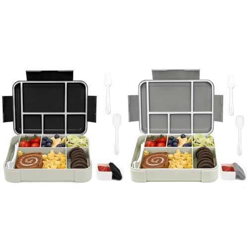 Bugucat Brotdose Kinder mit Fächern 1330ML 2 Set,Lunchbox Kinder Bento Box Auslaufsicher mit 6 Fächern Besteckset,Vesperdose Frühstücksbox für Mädchen,Brotdose für Erwachsene Schwarz Grau Bugucat Brotdose Kinder mit Fächern 1330ML 2 Set,Lunchbox Kinder Bento Box Auslaufsicher mit 6 Fächern Besteckset,Vesperdose Frühstücksbox für Mädchen,Brotdose für Erwachsene Schwarz Grau von Bugucat
