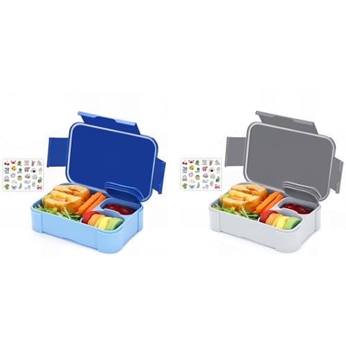 Bugucat Brotdose Kinder mit Fächern 2er Set, 900ml Bento Box Kinder, Auslaufsicher Lunchbox, Brotbox für Erwachsene Kindergarten Schule Ausflüge, Mikrowelle/Spülmaschinenfest von Bugucat