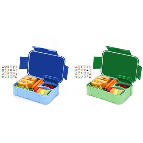 Bugucat Brotdose Kinder mit Fächern 2er Set,900ml Bento Box Kinder, Auslaufsicher Lunchbox, Jausenbox Brotbox für Erwachsene Kindergarten Schule Ausflüge, Mikrowelle/Spülmaschinenfest von Bugucat