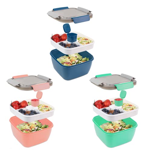 Bugucat Brotdose mit Fächern 1500ML 3 Set,Brotzeitdose Lunchbox für Kinder Erwachsene Salatbehälter Salatbox To Go Auslaufsicher,Bento Box Snackbox mit 4 Fächern,Salatschüssel für Schule Büro BPA-Frei von Bugucat