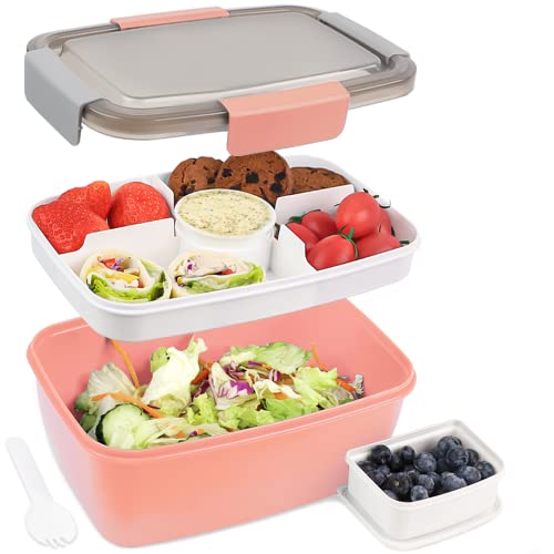 Bugucat Lunchbox Erwachsene 2000ML,Auslaufsichere Brotdose Erwachsene Bento Box mit Fächern für Kinder,Salatbehälter Salatbox to Go mit Gabel,Brotdose Frühstücksbox für Schule Picknick Büro,Rosa von Bugucat