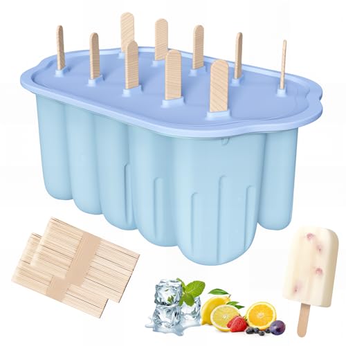 Bugucat Eisformen Silikon 10 Eisformen Eis am Stiel,Wiederverwendbar Popsicle Formen, BPA Frei, Ice Cream Mold mit Stiel, DIY Eiscreme Mold für Kinder und Erwachsene von Bugucat